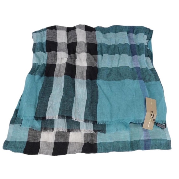 NWT AUTHENTIC BURBERRY GIANT EXPLODED CHECK LINEN LARGE CRINKLE SCARF - Picture 5 of 6